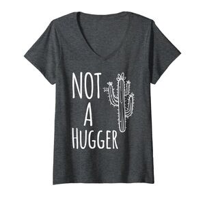 🍁 Gray V-Neck NOT A HUGGER T-Shirt with Cactus Print